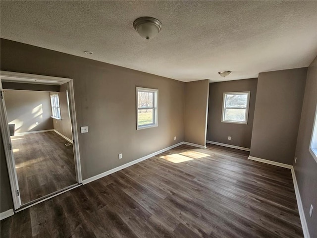 interior space with plenty of natural light, dark hardwood / wood-style flooring, and a textured ceiling