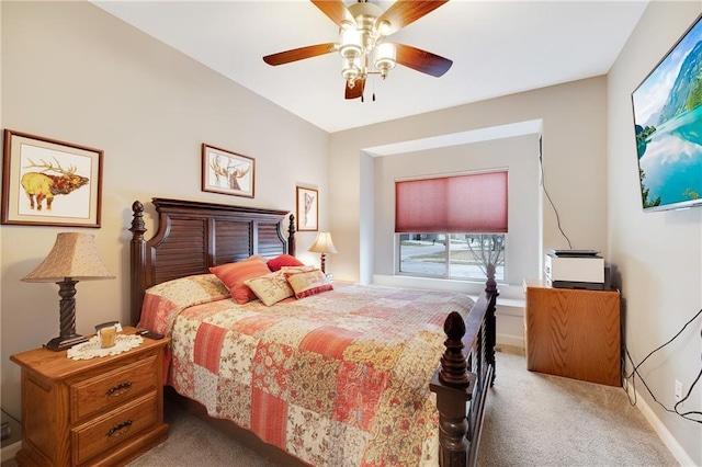 bedroom featuring carpet flooring and ceiling fan