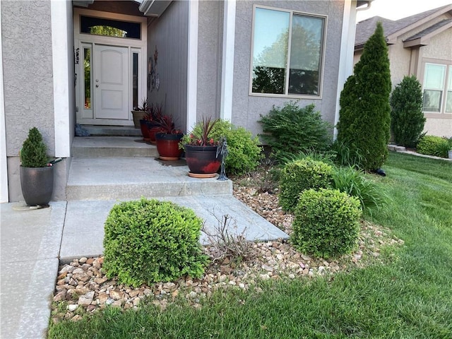 entrance to property featuring a yard