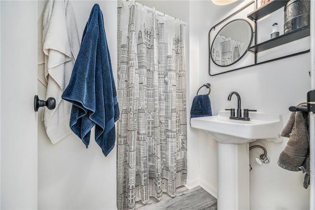 bathroom featuring hardwood / wood-style flooring