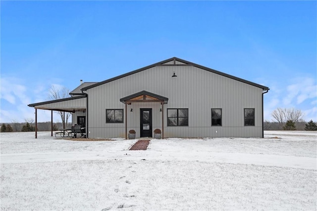 view of snow covered building