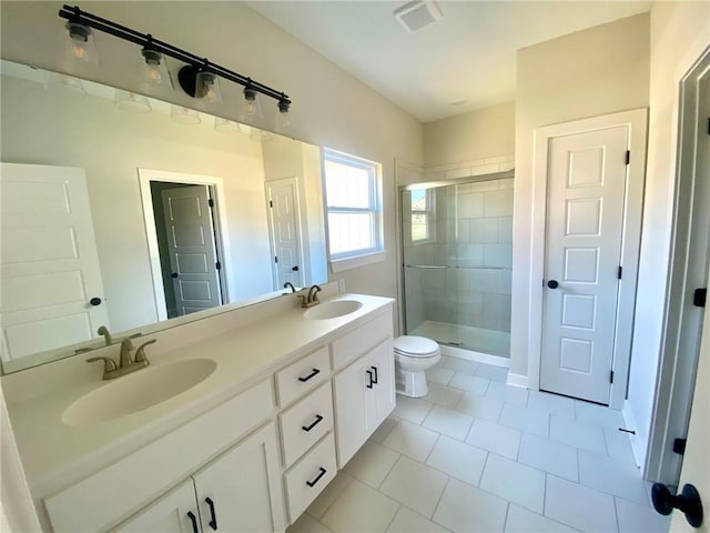 1102 Noah Ln, Kearney, MO 64060 - bathroom featuring a stall shower, double vanity, and tile patterned floors