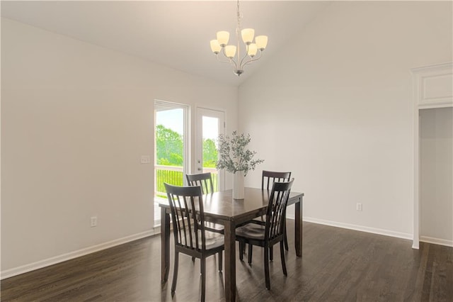 1102 Noah Ln, Kearney, MO 64060 - dining area featuring a chandelier, dark wood-type flooring, and high vaulted ceiling