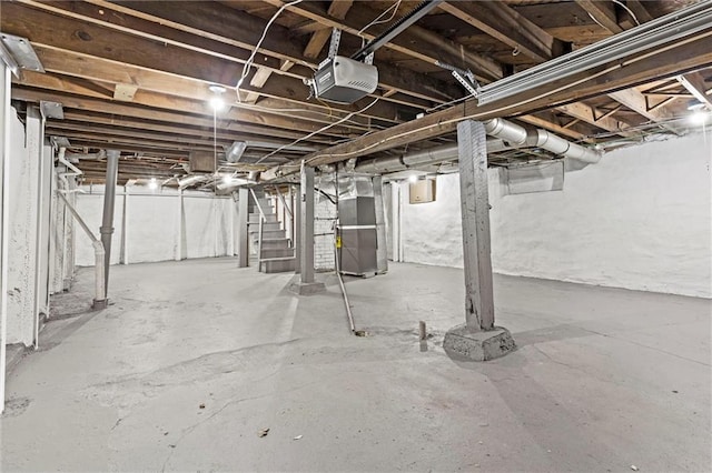 basement featuring heating unit