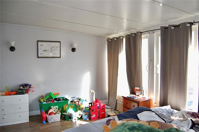 bedroom with dark hardwood / wood-style floors