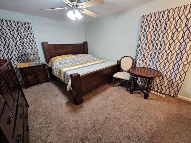 bedroom featuring carpet floors and ceiling fan