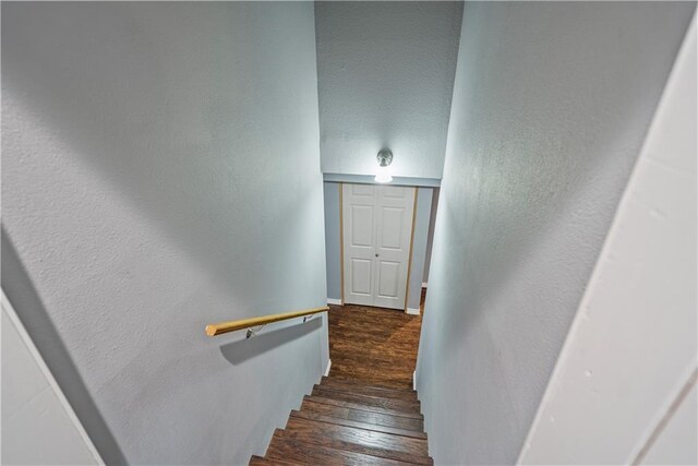 stairway featuring wood-type flooring