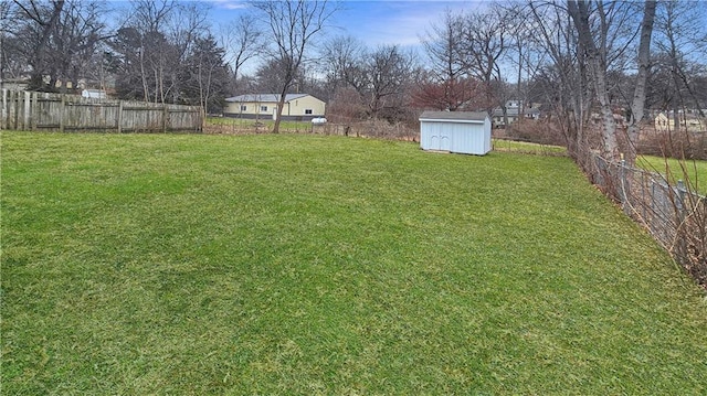 view of yard featuring a storage unit