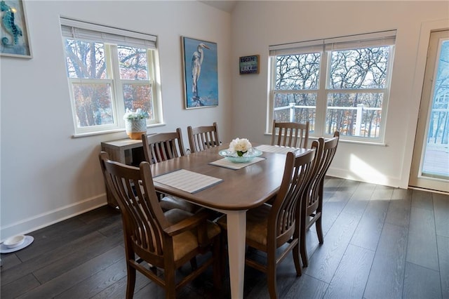 dining room with a healthy amount of sunlight and dark wood-type flooring