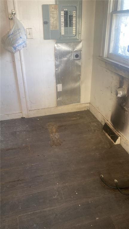 bathroom featuring wood-type flooring and electric panel