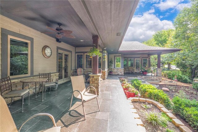 18402 W 64th St, Shawnee, KS 66218 - view of patio / terrace with french doors and ceiling fan