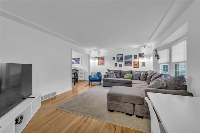 living room with light hardwood / wood-style flooring