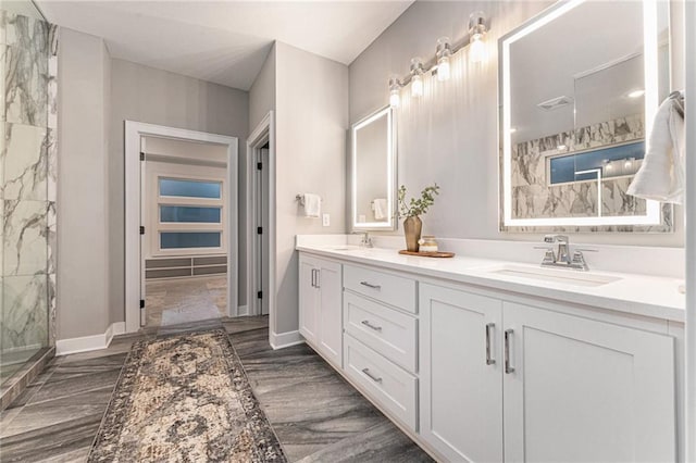 bathroom featuring vanity and walk in shower