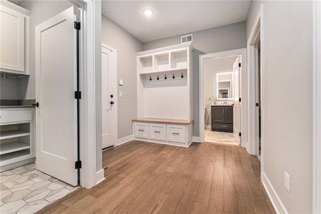 mudroom featuring light wood-type flooring