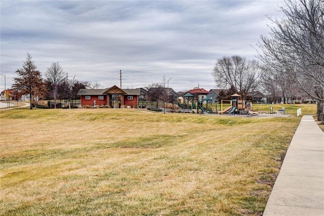 view of yard with a playground