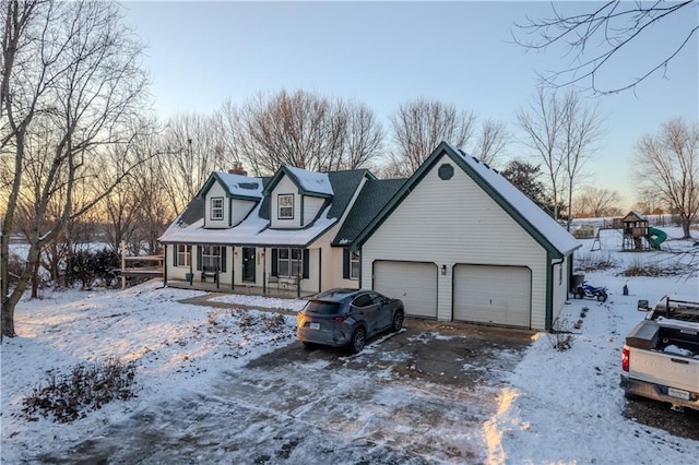 view of front of home with a porch and a garage