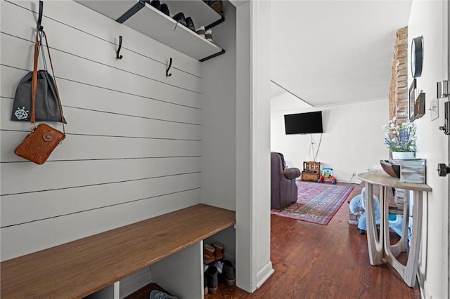 mudroom with wood finished floors