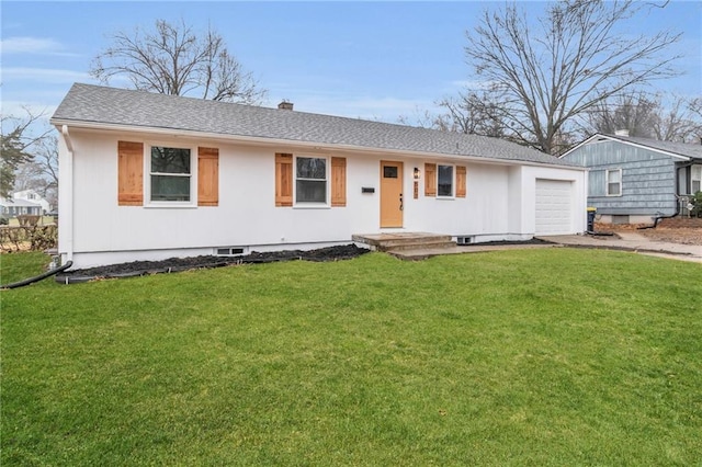 ranch-style home featuring a garage and a front yard