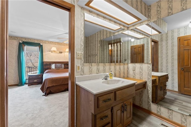 bathroom with vanity and wood-type flooring