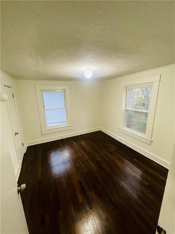 empty room featuring wood-type flooring and a textured ceiling