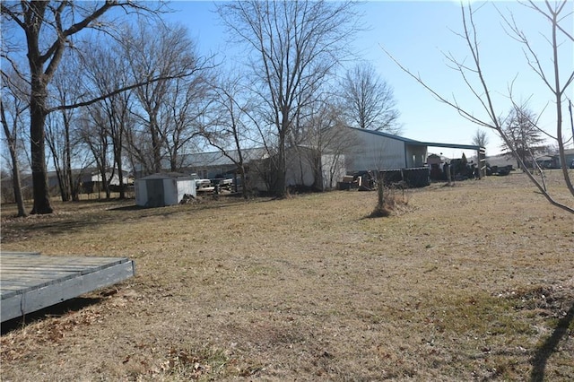 view of yard with a storage shed