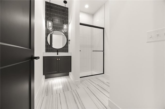 17021 Parkhill St, Overland Park, KS 66221 - full bath featuring a stall shower, vanity, and recessed lighting