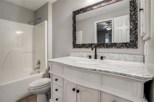 4300 SE Willow Ridge Dr, Blue Springs, MO 64014 - full bathroom featuring vanity, ceiling fan, shower / bathtub combination, and toilet
