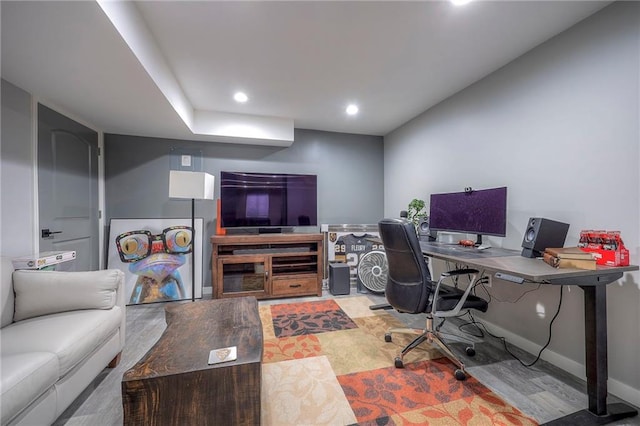 office area featuring baseboards and recessed lighting