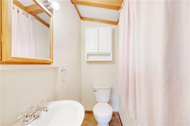 bathroom with vaulted ceiling, sink, and toilet