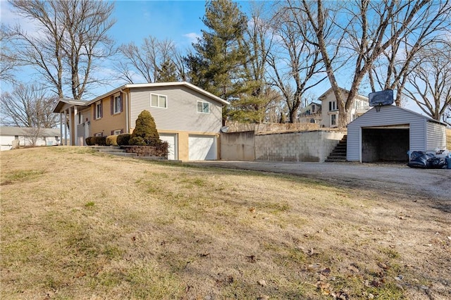 view of property exterior with a lawn