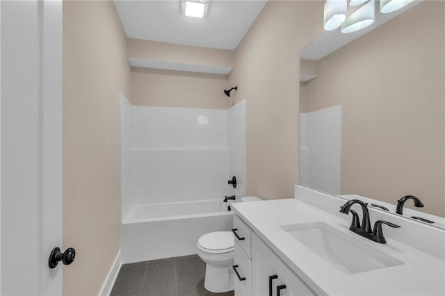 full bath featuring shower / bath combination, vanity, toilet, and tile patterned floors