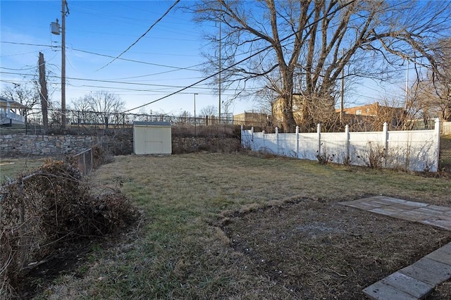 view of yard with a storage shed