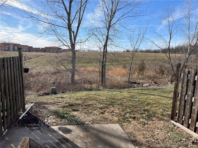 view of yard featuring a rural view and a patio