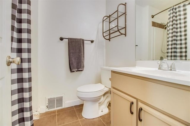 bathroom with vanity, tile patterned floors, and toilet