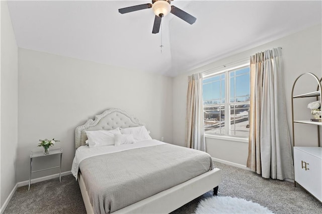 bedroom featuring carpet floors and ceiling fan