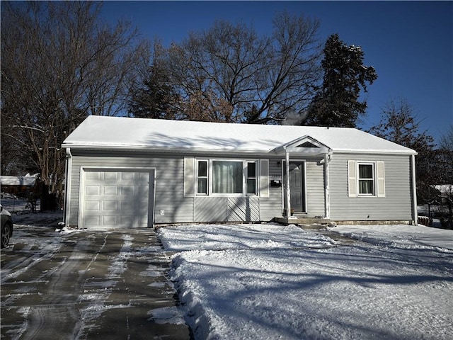 ranch-style house with concrete driveway and an attached garage