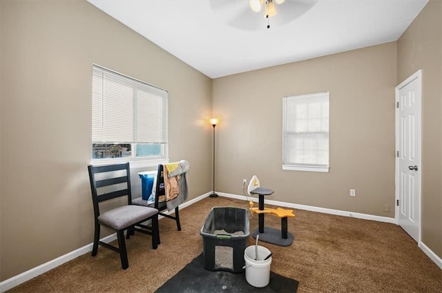 interior space featuring ceiling fan