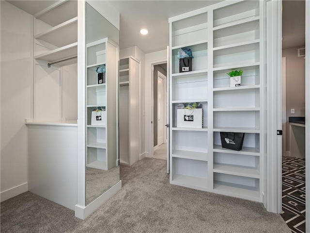 spacious closet featuring carpet flooring