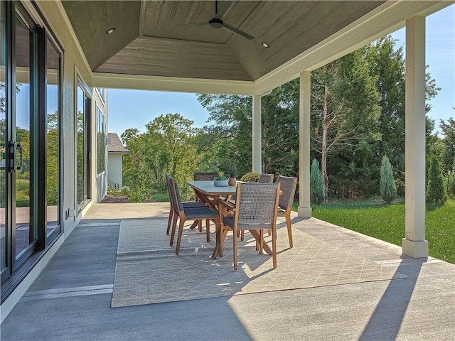 view of patio featuring ceiling fan