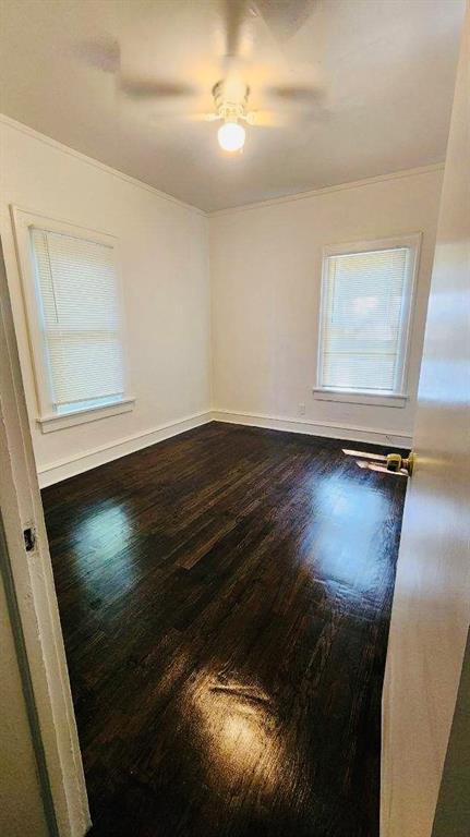 spare room featuring dark hardwood / wood-style floors and ceiling fan