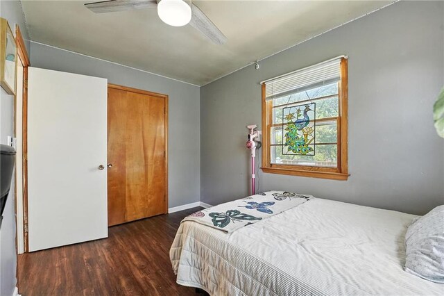 746 Salem Rd, Excelsior Springs, MO 64024 - bedroom featuring wood finished floors, a closet, and ceiling fan