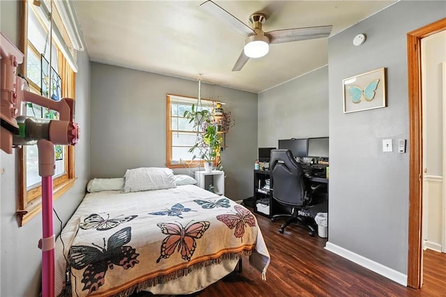 746 Salem Rd, Excelsior Springs, MO 64024 - bedroom featuring wood finished floors, a desk, and ceiling fan