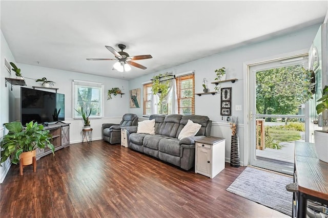 746 Salem Rd, Excelsior Springs, MO 64024 - living area featuring dark wood finished floors and ceiling fan