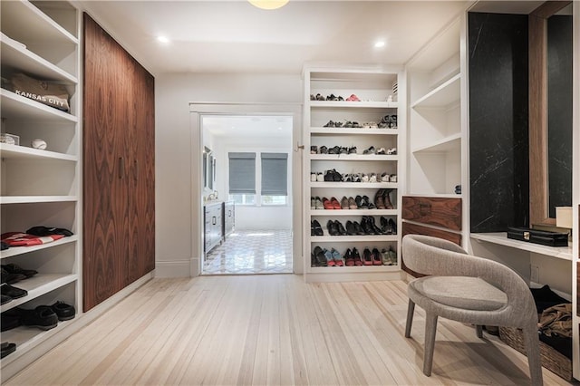 walk in closet featuring wood-type flooring