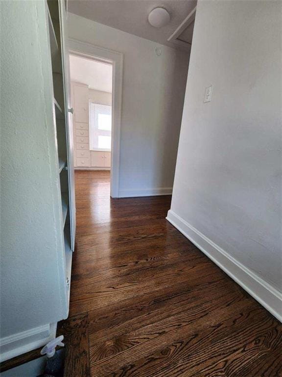 corridor with dark hardwood / wood-style floors