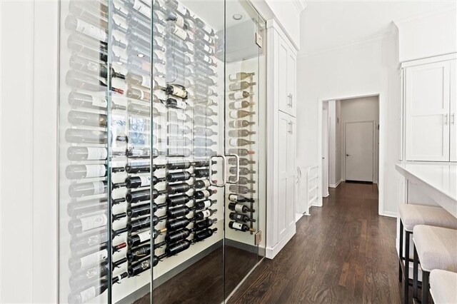4101 W 123rd St, Leawood, KS 66209 - wine room featuring dark wood-style floors and crown molding