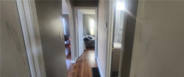 corridor featuring dark hardwood / wood-style floors