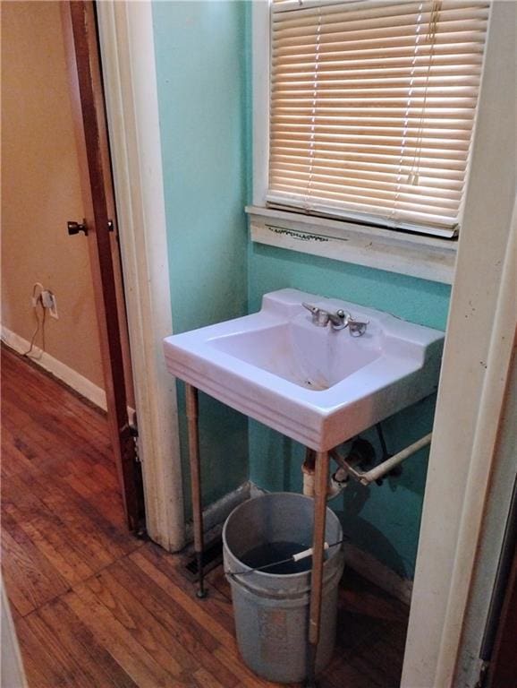 bathroom with hardwood / wood-style floors