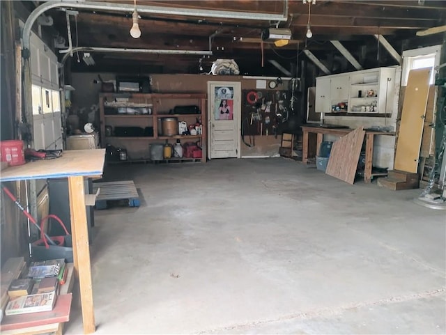 garage featuring a workshop area