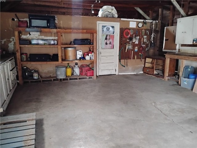 garage featuring a workshop area